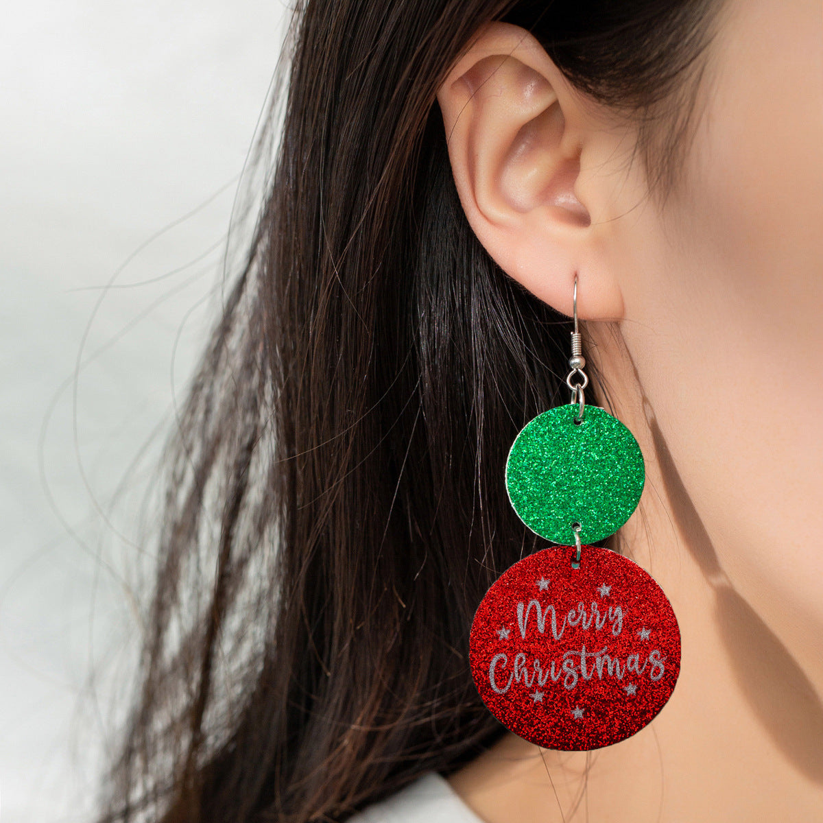Wholesale Christmas Glitter Round Leather Earrings